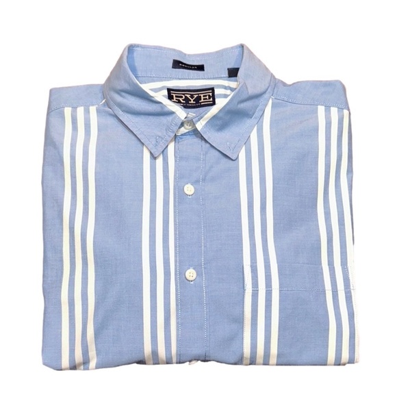 RYE by HAWKER RYE Sky Blue & White Striped Long Sleeve Button Down Shirt Size L - Picture 1 of 6